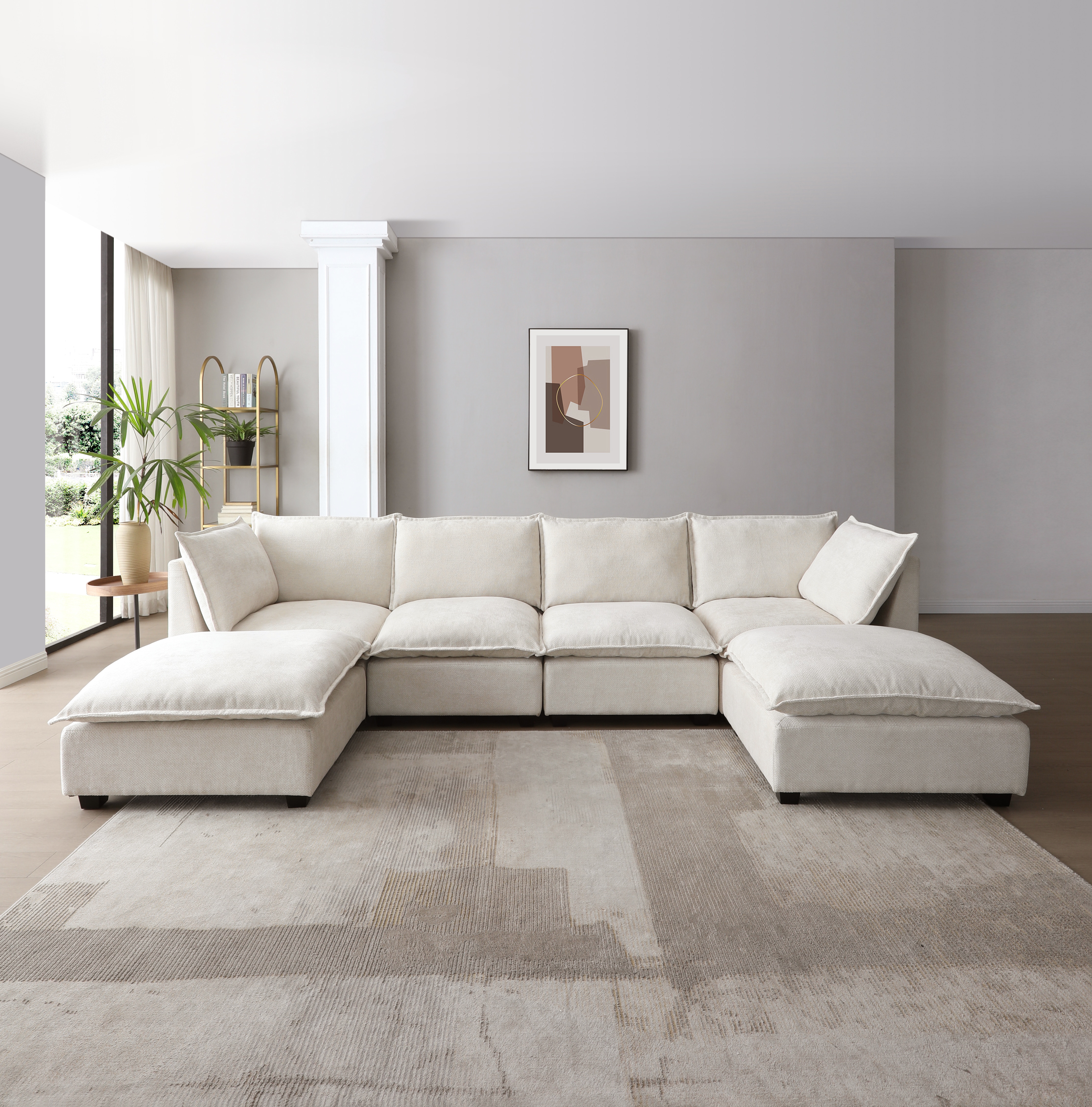 130" Inch Modular Sectional Sofa, Linen Fabric Couch Set with Convertible Ottoman,U shaped sofa,comfortable,Freely Combinable Sofa for Living Room, Apartment, Office,Blue, 3 Colors BE 130" Inch Modular Sectional Sofa, Linen Fabric Couch Set with Convertible Ottoman,U shaped sofa,comfortable,Freely Combinable Sofa for Living Room, Apartment, Office,Blue, 3 Colors BE